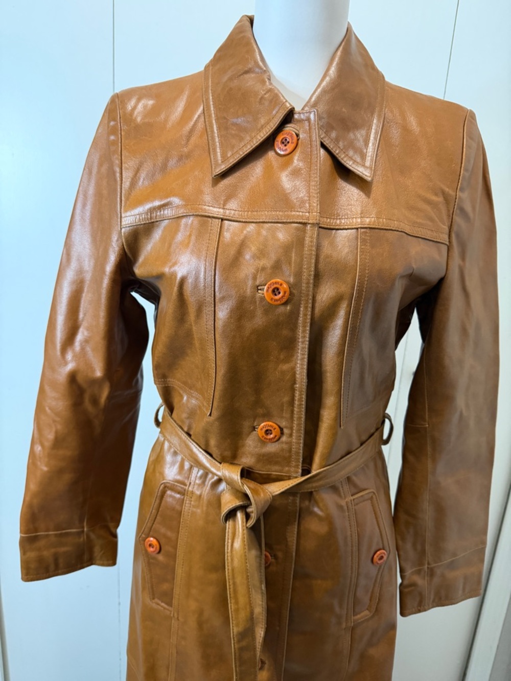 Wilsons Leather Maxima Tan Brown Leather Trench Coat - Picture 4 of 12